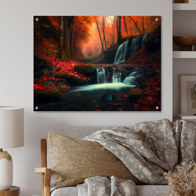 Waterfall In Fall Forest I - Mountains Acrylic Wall Art