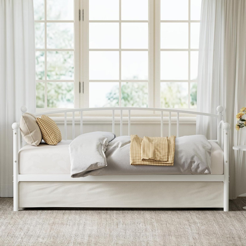Twin Daybed Without Trundle, Metal Twin Size Daybed with Storage, White