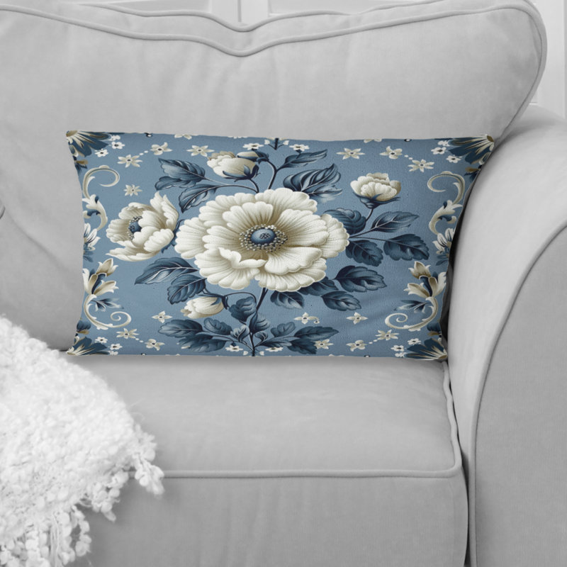 Coussin Paisley Floal Damaask - Floral, Bleu / blanc