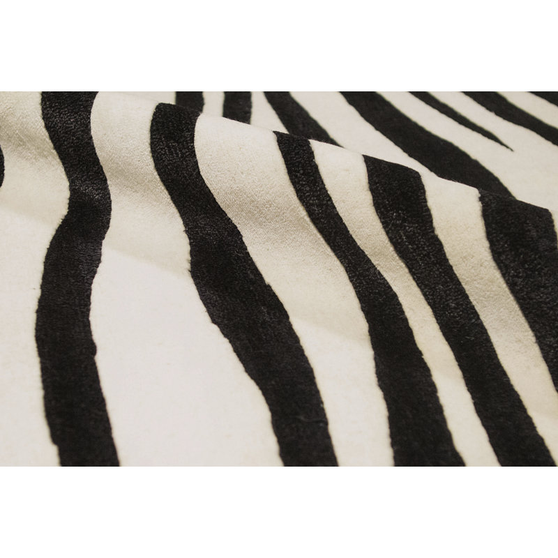Hand-Knotted High-Quality Black and Beige Area Rug