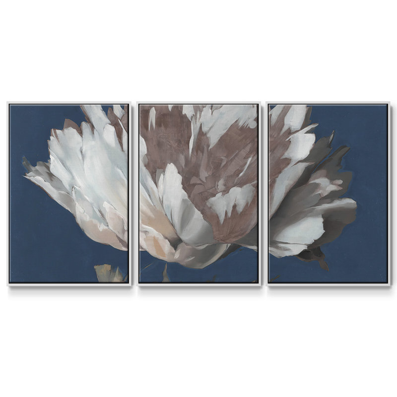 Pivoine blanche 3 pièces, H 40 po x l 78 po x P 2 po, Blanc