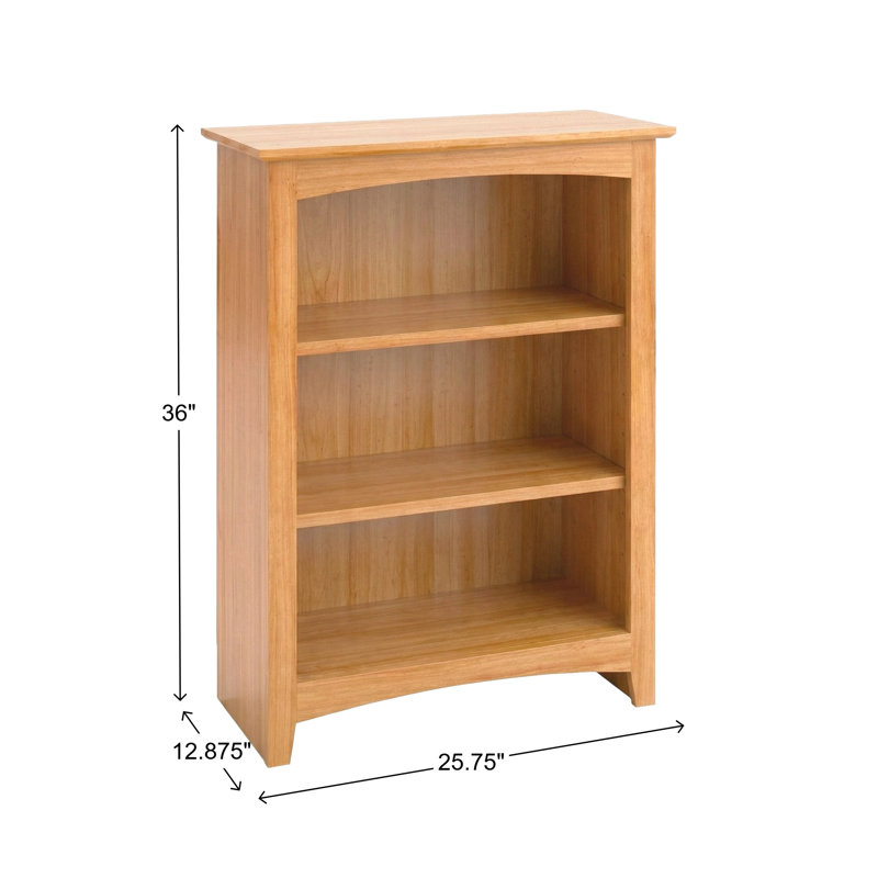 Malani 36" H Solid Wood Classic Bookcase, Natural, (3 Shelves) 36"H x 25.75"W x 12.875"D