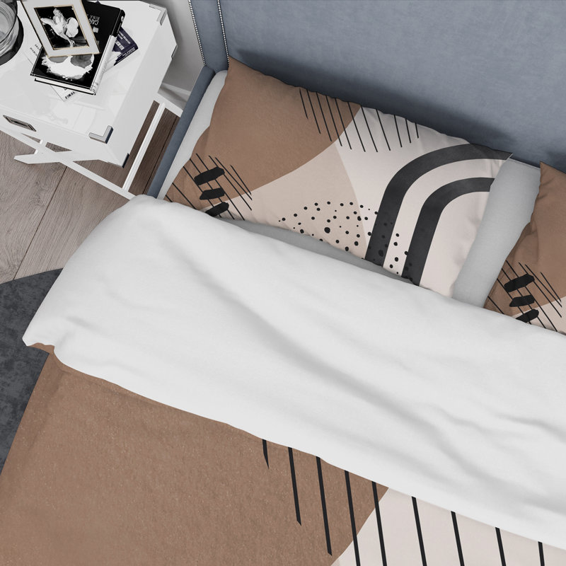 Abstrait formes en terre cuite et ivoire formes I - ensemble de housse de couette moderne - microfibre de polyester