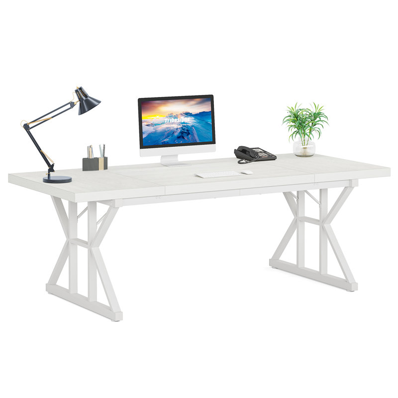 Metal Base Computer Desk, White, 75Cm H x 180Cm W x 80Cm D, White
