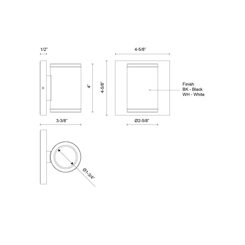 Nordic LED Flush Mounted Sconce, 4.63" H x 4.63" W x 3.38" D, White, 5 W