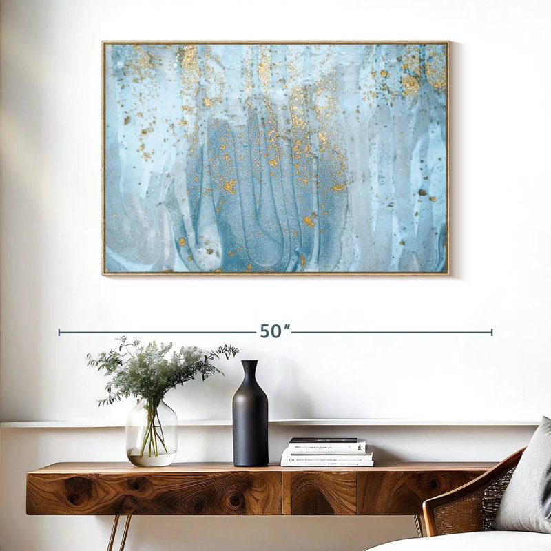 Giard bleu clair, Cadre flottant en bois naturel, 40 po x 27 po