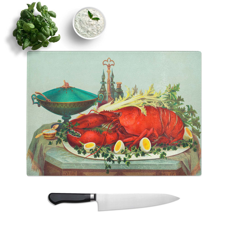 Tempered Glass Still Life with Lobster Chopping Board, 39 cm W x 28.5 cm L