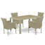 Ensemble de mobilier d'extérieur en osier 5 pièces comprenant une table de bistro rectangulaire avec plateau en verre et 4 fauteuils de balcon avec coussin, lin naturel-306551749-395215663