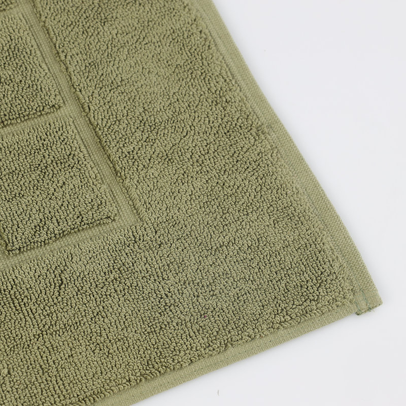 Nora Cotton Terry Solid Absorbent Thick Checkered Washable 2 Piece Bath Mat Set, Forest Green
