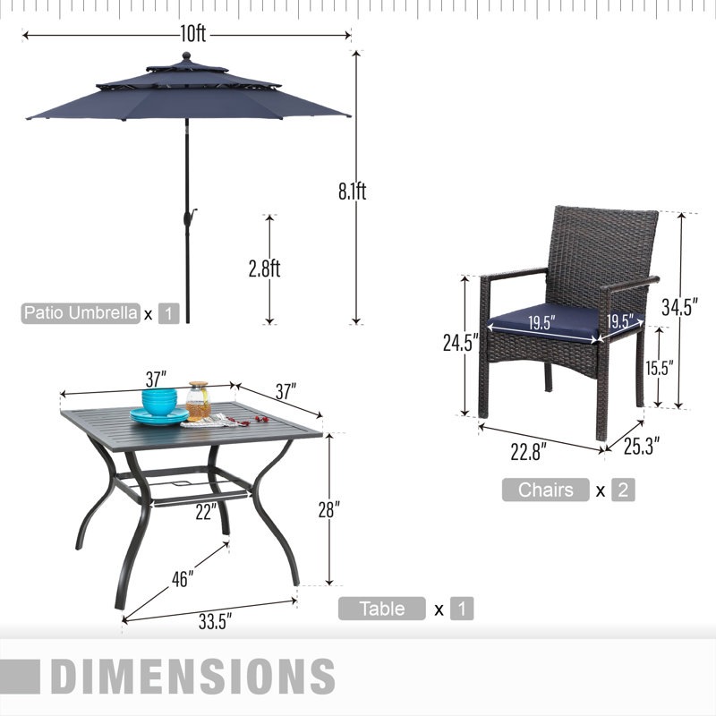 Alyah 4 - Person Patio Dining Set with Rectangular Table , Cushions Included