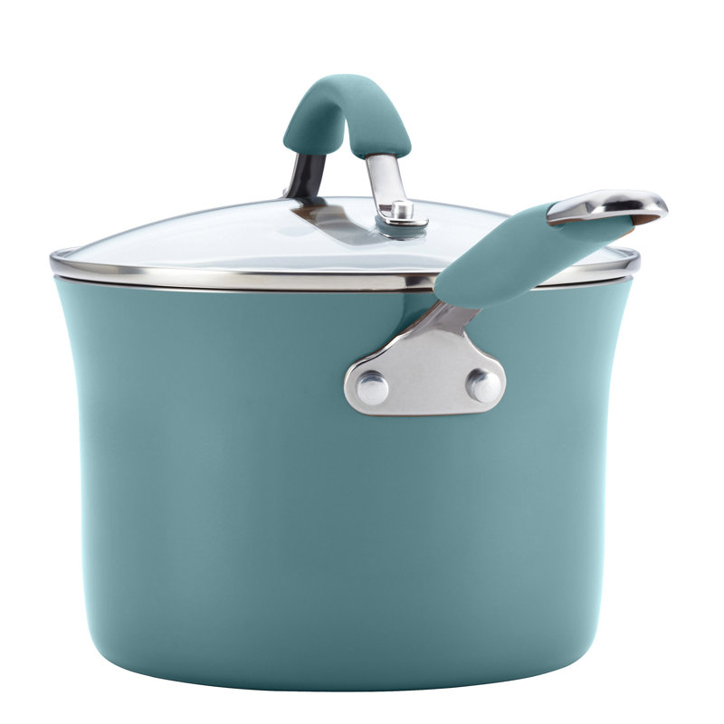 Rachael Ray Cucina Hard Enamel Nonstick Cookware and Measuring Cup Set, 18-Piece, Agave Blue