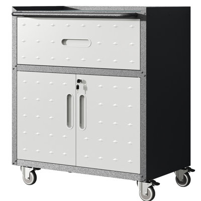 Metal Garage Storage Cabinet On Wheels With Locking Doors - 29.14"W X 16.07"D 33.87"H, 1 Drawer, And Safe, Black Gray Tool 33.87"H 16.07"D, 2 Doors, Gray, Rolling