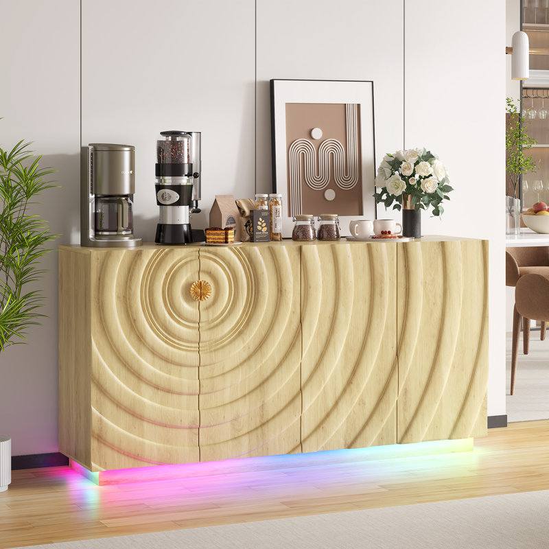 Buffet de 63 po avec 7 lumières DEL éblouissantes, station de charge et capteur de mouvement, Chêne