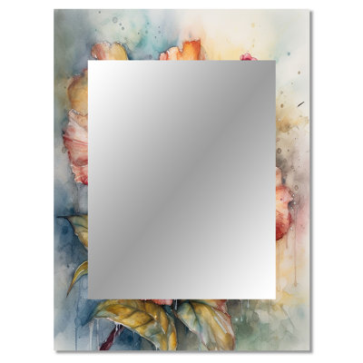 Orange Grey Hibiscus Euphoria II - Hibiscus Decorative Wall Mirror, Traditional Large Mirror, Printed Metal Art