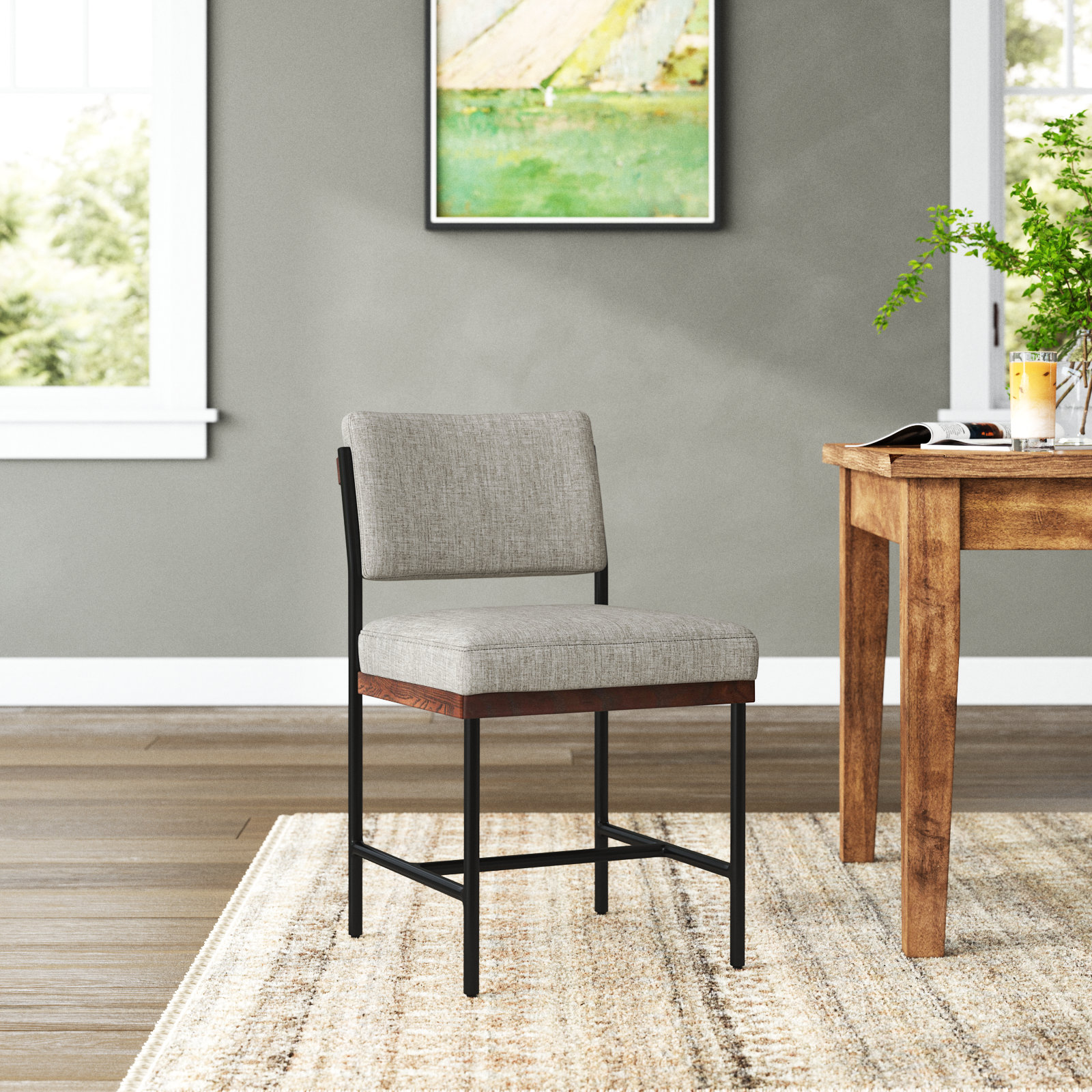 Popovich Genuine Leather Dining Chair, Gray
