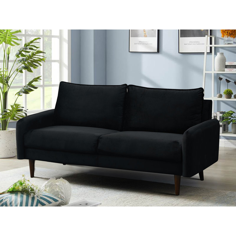 Gelsomino 70.5" Velvet Round Arm Sofa, Black Velvet