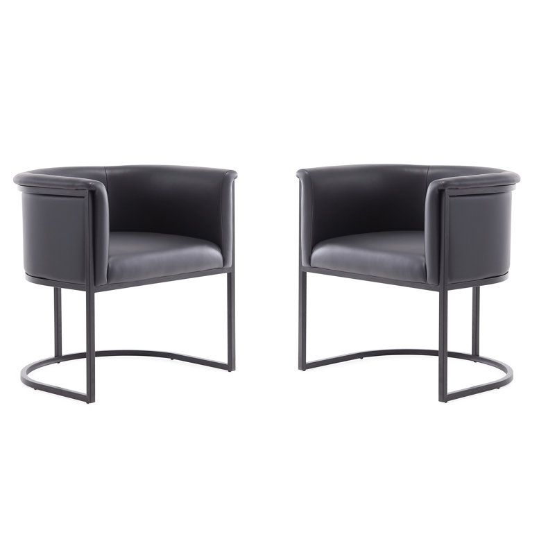 18.9'' H Faux Leather Upholstered Metal Armchair, Black