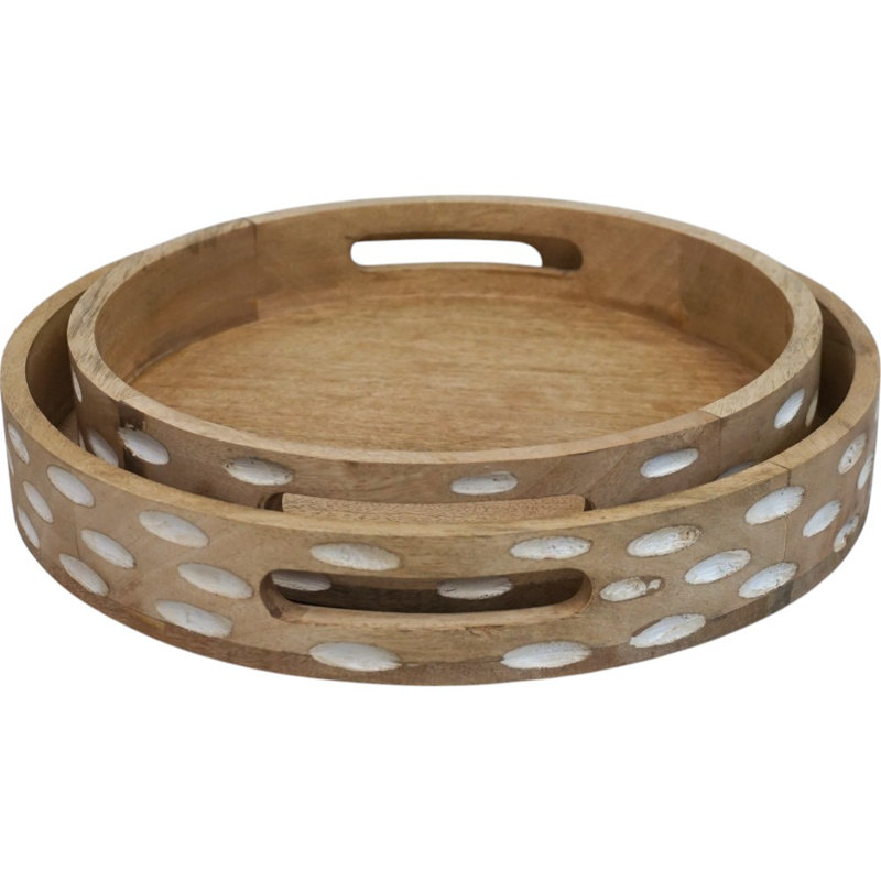 Ensemble de deux plateaux ronds en bois naturel 