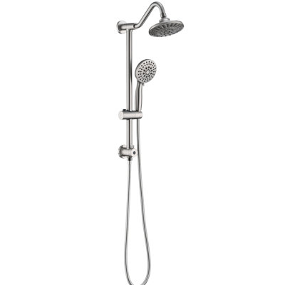 Brushed Nickel Shower With Adjustable Height, 6 Inch Rain Head And Handheld Bathroom Handheld, Diverter Valve Water Flow
