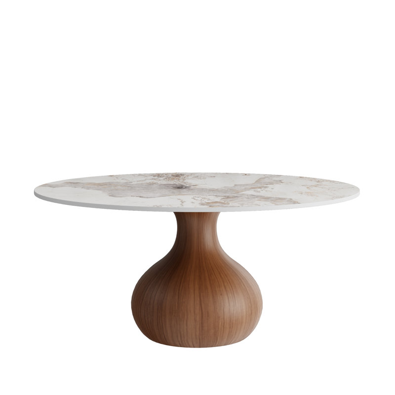 Mid-Century Modern Round Coffee Table Stone Marble Effect With Solid Wood Base For Living Room & Home Decor