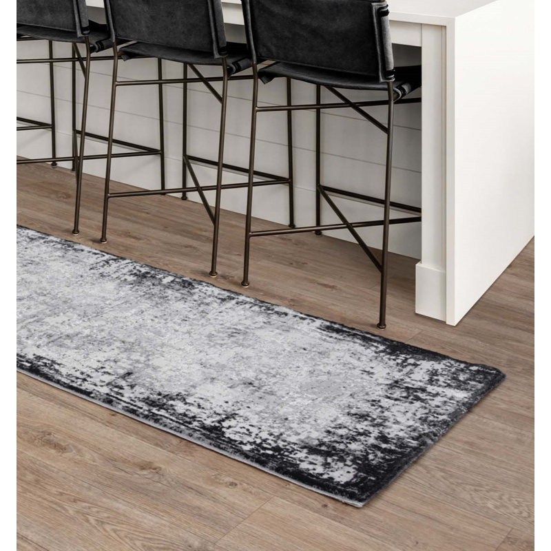 Abrienne Soft Shiny Border Black/Grey Rug, Runner 66 x 240cm