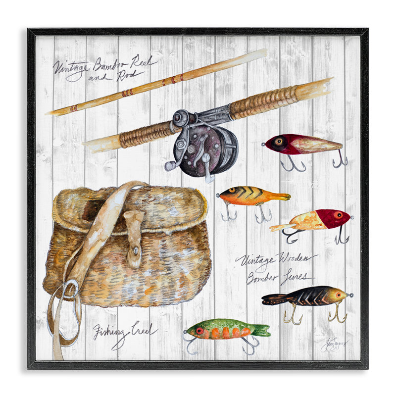 Pêche encadrée, estampe numérique par Janice Gaynor, H 12 po x l 12 po, Giclée encadrée noir minuit