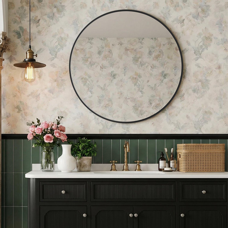 Grand miroir mural Ebern Designs, 24 po x 24 po, Noir, noir, noir, noir