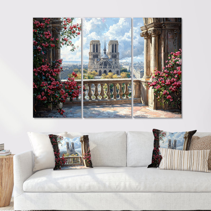 Rouge, élégance parisienne, cathédrale Notre-Dame, Toile tendue, H 40 po x l 60 po x P 1 po