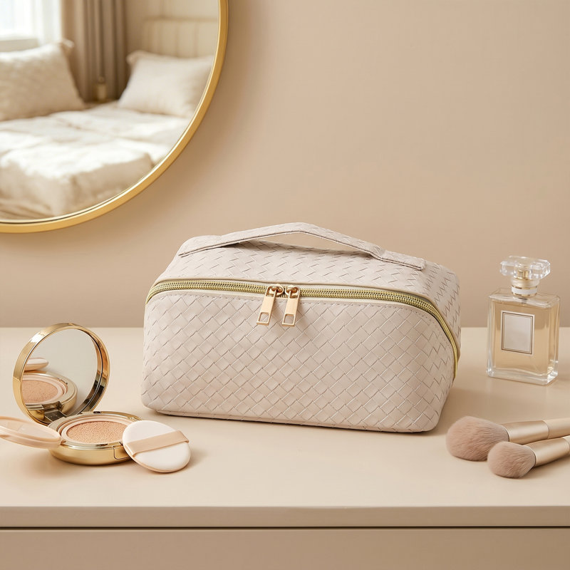 PVC；Polyester；Iron Makeup Organiser, Beige
