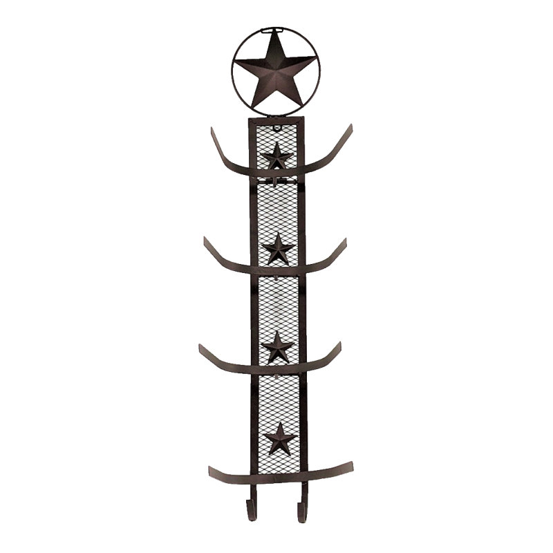Porte-chapeau mural en métal rustique Western avec motif étoile et 4 crochets