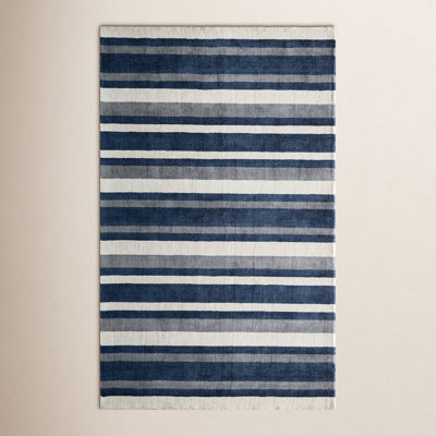 Winston Navy Ivory Hand-Tufted Wool Striped Rug