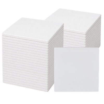 Paquet de 36 carreaux de céramique vierges pour l'artisanat et la sublimation - carré de 4 pouces, argile kaolin blanche brillante, prêt pour le bricolage, durable avec support en liège - parfait pour les projets d'art et de poterie à l'encre à alcool - blanc 10 cm 36 pièces