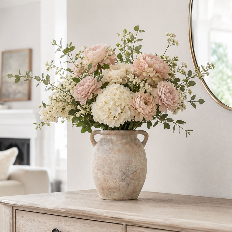 Vase à fleurs en céramique, pot décoratif en terre cuite avec finition texturée