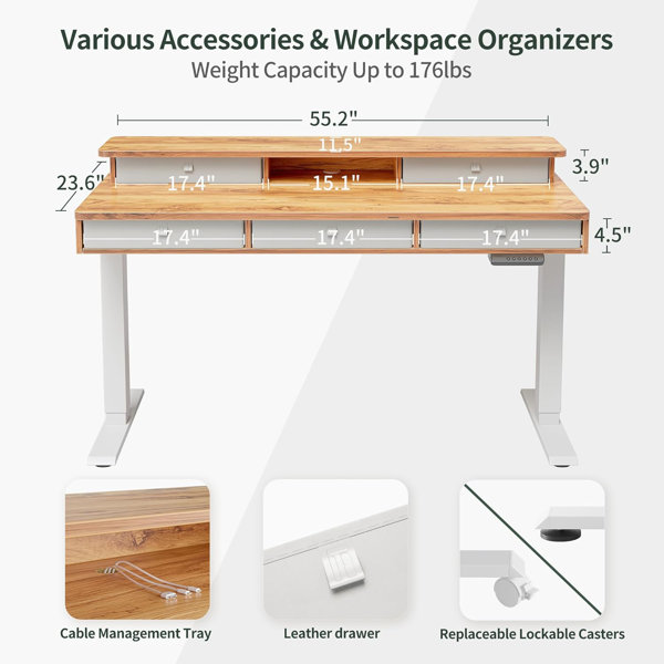 Inbox Zero Schwenk 47.4'' W Height Adjustable Rectangle Standing Desk ...