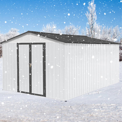 10ftx12ft Garden Storage - Metal Shed With Extra Sturdiness Outdoor White + Grey Appearance