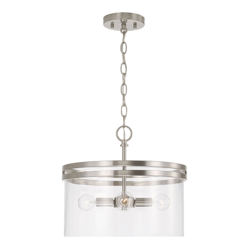 Luminaire suspendu tambour 4 lumières , Nickel brossé
