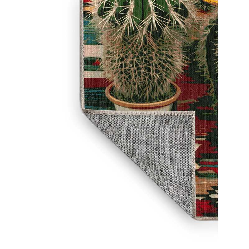 Washable Cactus Garden Southwestern Area Rug, Round 3'