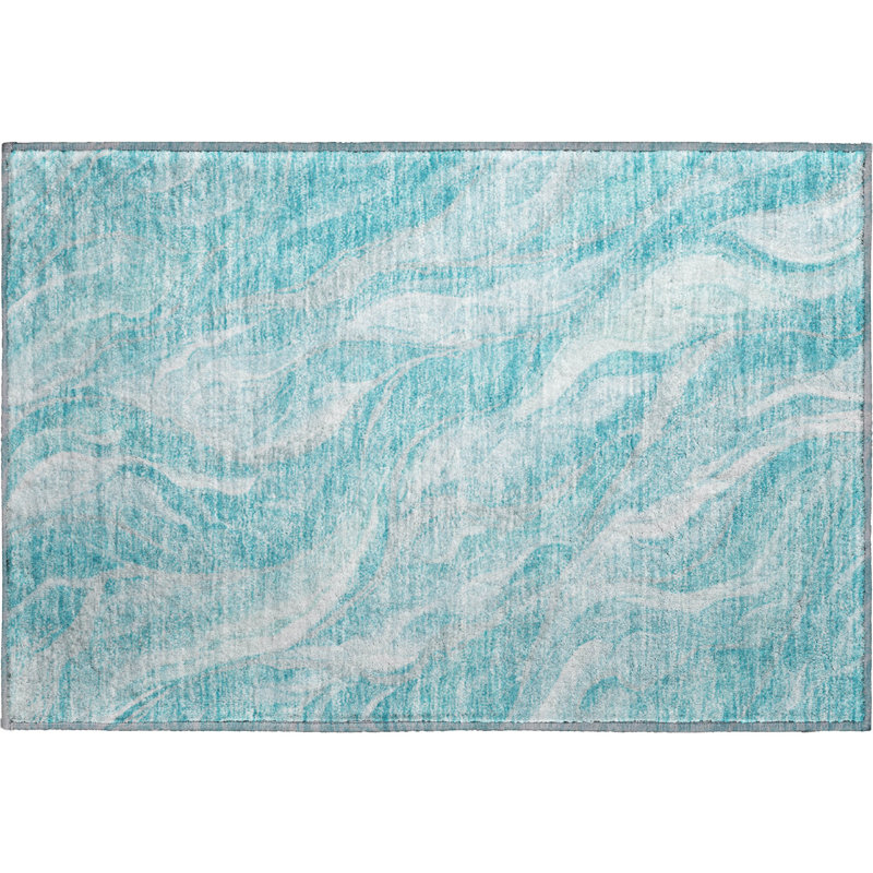 Tapis bleu sarcelle lavable à la machine Premium Prisco, Rectangle 1 pi 8 po x 2 pi 6 po