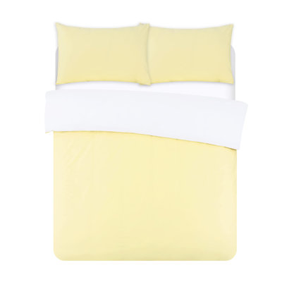 NightComfort Solid Yellow White Cotton Rich Duvet Cover Set with Pillowcase