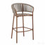 Tabouret de bar d'extérieur en corde de métal, structure au fini teck et coussin beige, ensemble de 4