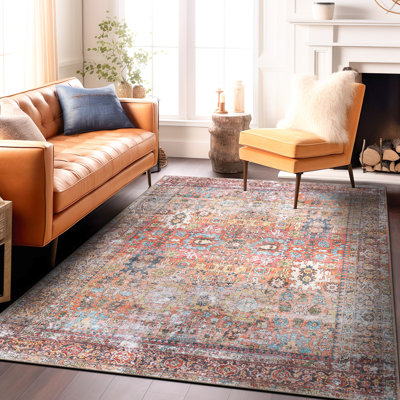 Transitional Distressed Machine Washable Non Slip Area Rug