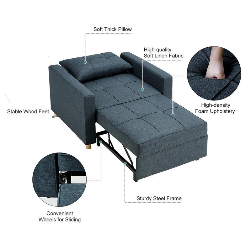 Fauteuil inclinable manuel standard de 30 po de largeur Willisha, Lin bleu marine