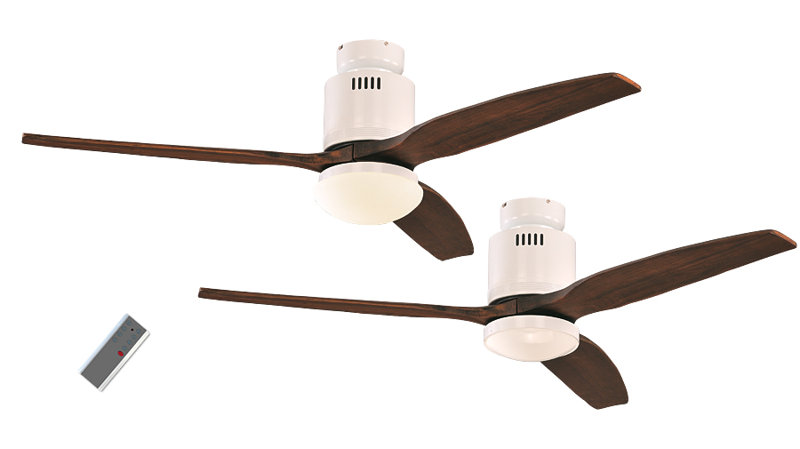 Maegan 132cm Ceiling Fan with Light Kit, Lacquered White with Walnut Blades