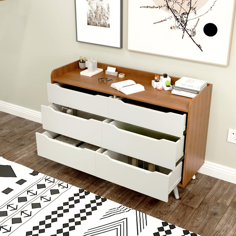 Jhelani 47.2'' W 6 - Drawer Dresser, White/Brown