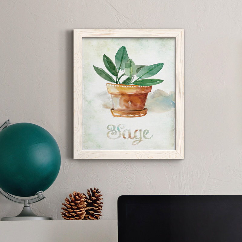 Sauge en pot - Toile encadrée de qualité supérieure - prête à être accrochée, H 44 po x l 31 po x P 1 po, Blanc