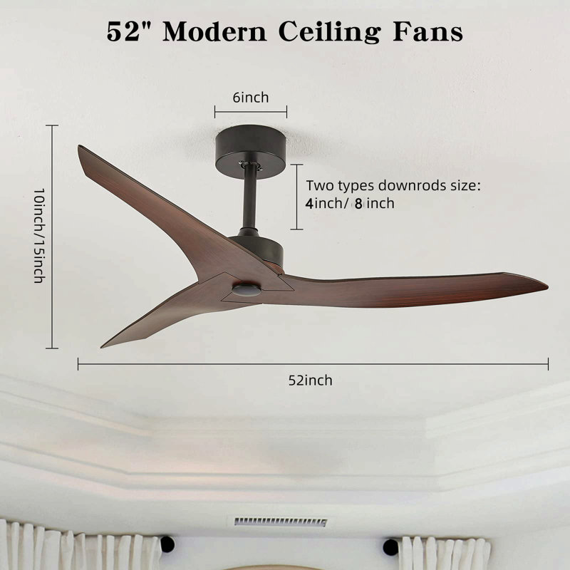 52" Outdoor Ceiling Fan Without Light With Remote Control ,3 Abs Blades Farmhouse Ceiling Fan 6-Speed Reversible Dc Motor Modern Ceiling Fan For Living Room, Bedroom, Kitchen