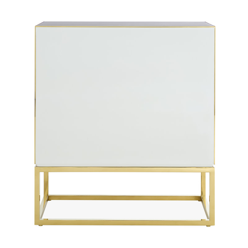 Black and White Glass Rectangle Accent Cabinet with Brass Hardware