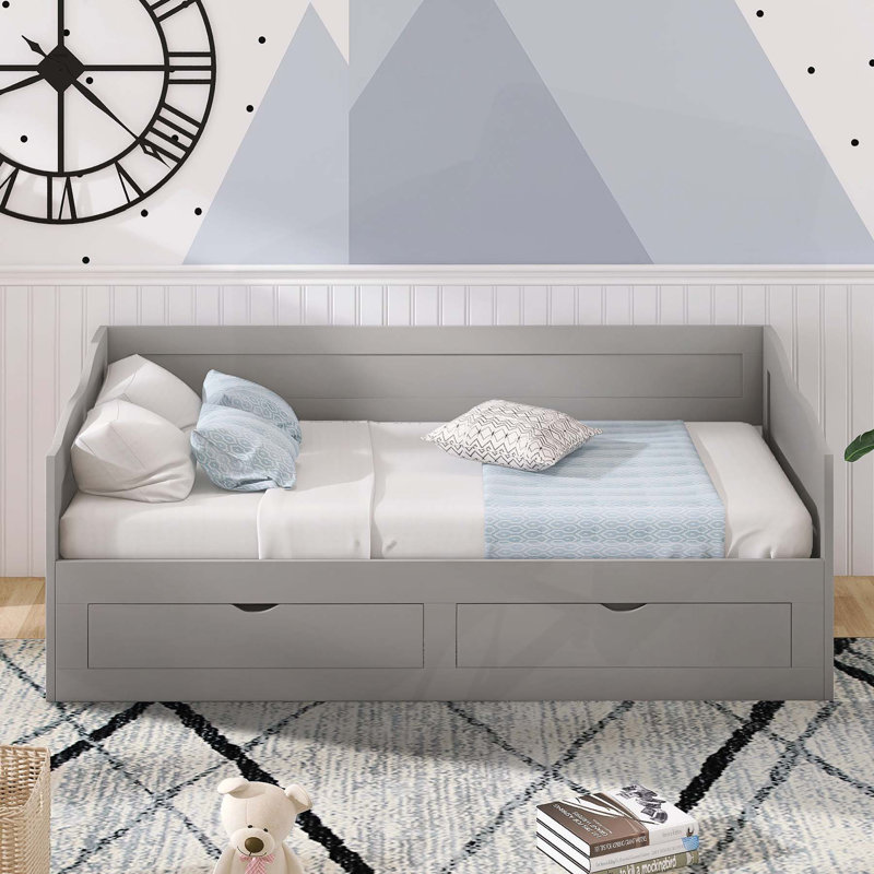 Lit de jour polyvalent en bois avec lit gigogne et rangement pour toutes les pièces, Gris