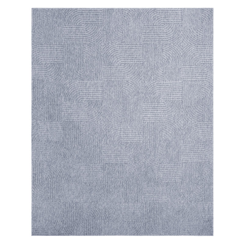 Tapis d'intérieur à poils longs à poils longs et à poils longs, bleu denim clair à motif géométrique moderne pour le salon et la chambre à coucher - Nylah Karina