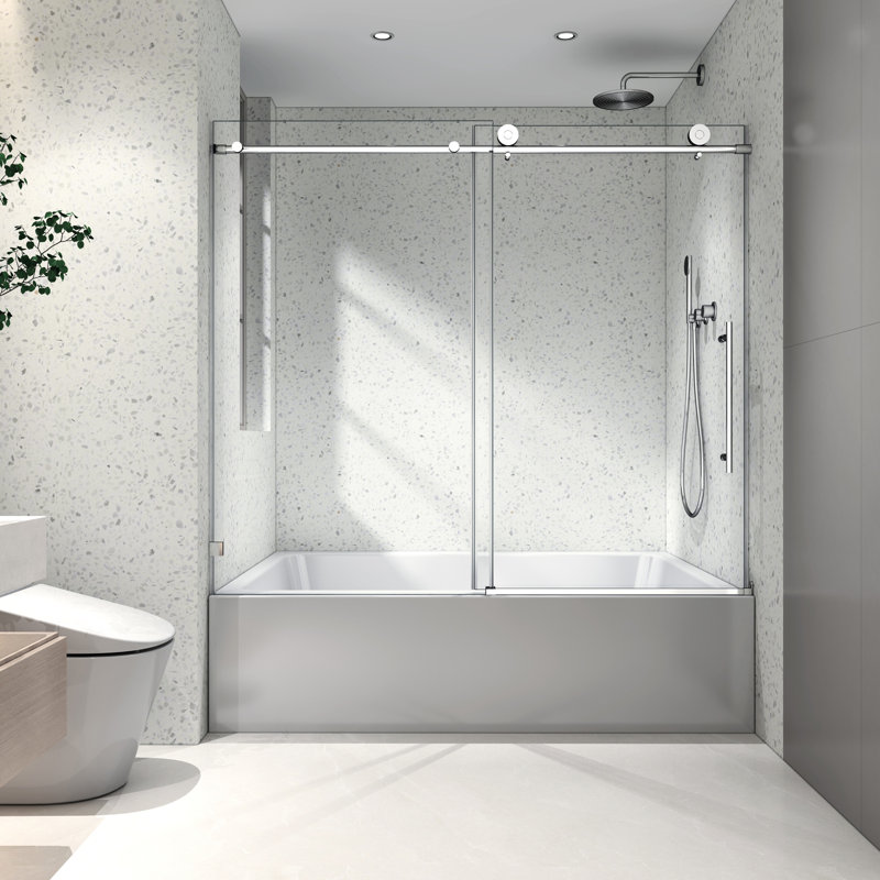 Porte de douche 6063 - Finition nickel brossé, Fermeture en douceur, Nano-nettoyage, Verre trempé, Poulie de 70 mm en acier inoxydable 304 avec fermeture,